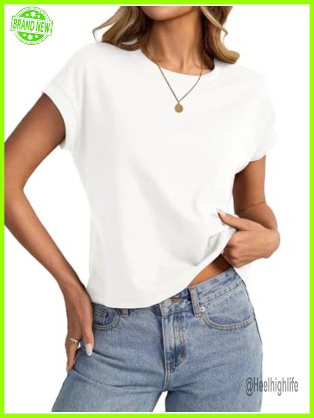 Womens Cotton Crop Top Crewneck Short Sleeve Loose Fit Summer Tee